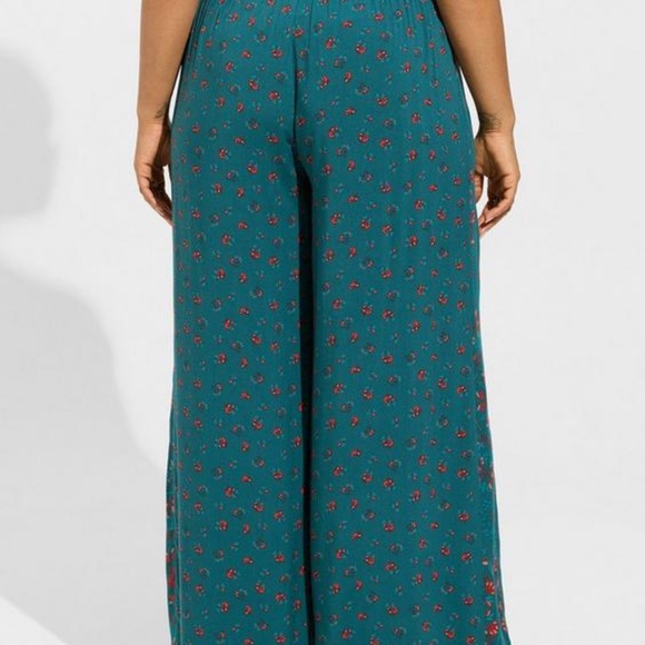 TORRID SIZE 6 Pull On Wide Leg Stretch Challis Floral Teal Wide-Leg Pants - Picture 4 of 6